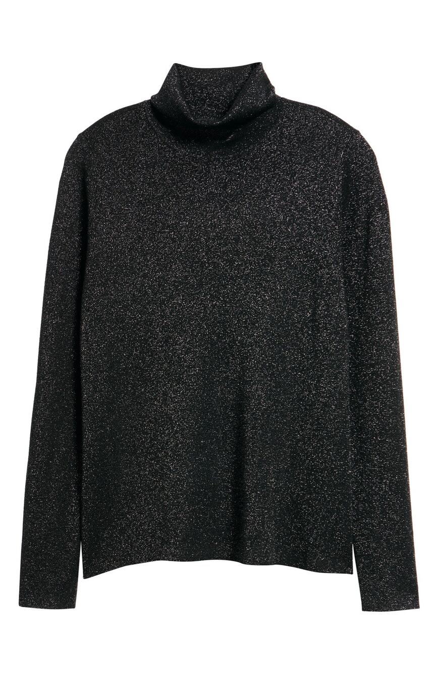 Eileen Fisher Women’s SzL Black Metallic MerinoWool Turtleneck Sweater NWT $298